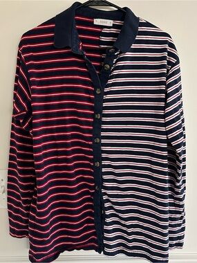 Eggie striped button up long sleeve polo shirt